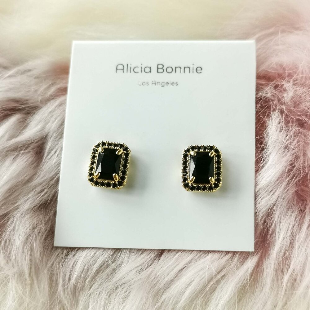 Alicia Bonnie Gold Aurora Black Crystal Stud Earrings